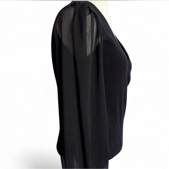 $118 French Connection Black Sheer Sleeve Wrap Blouse - Picture 5 of 7